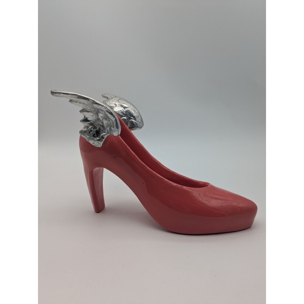 Lunares San Francisco Pink Winged High Heel Cast Metal Sculpture Enamel Finish